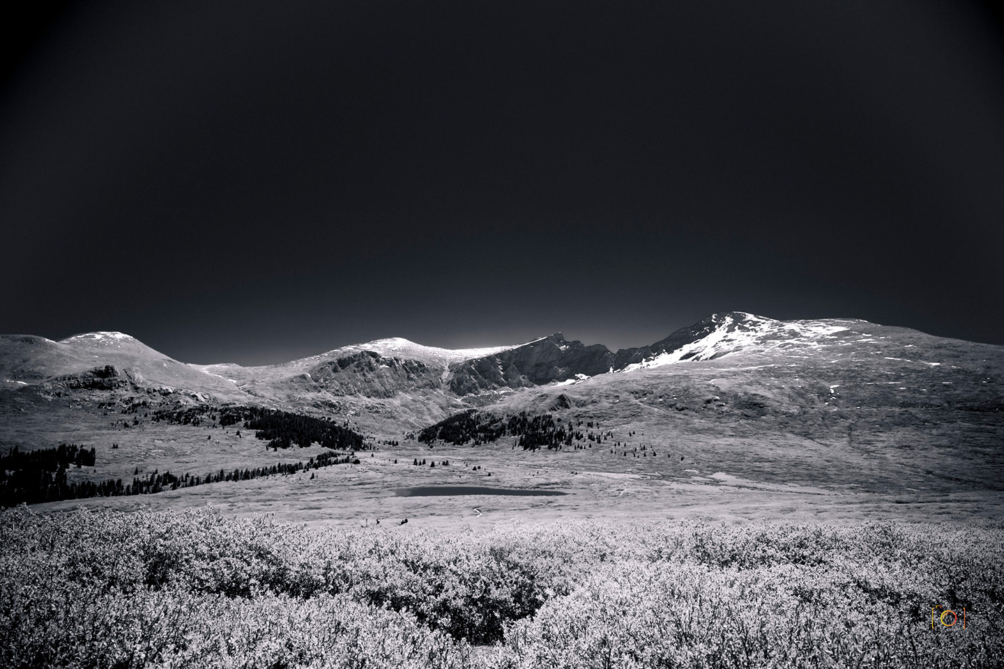 Black and White photograph of Mt. Bierstadt photograph from the trail start.
