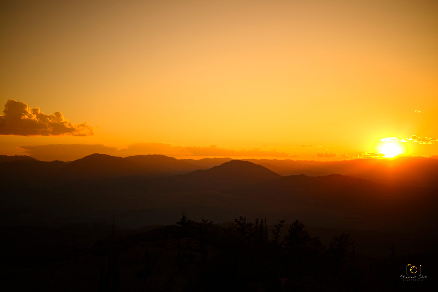 Color photograph of a stunning sunset at Devils Head fire lookout looking west